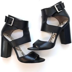 SAM EDELMAN BLACK OPEN TOE YANA SANDAL HEELS
